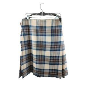 EUC Strathmore 100% Wool Plaid A-Line Skirt with Buckle Details